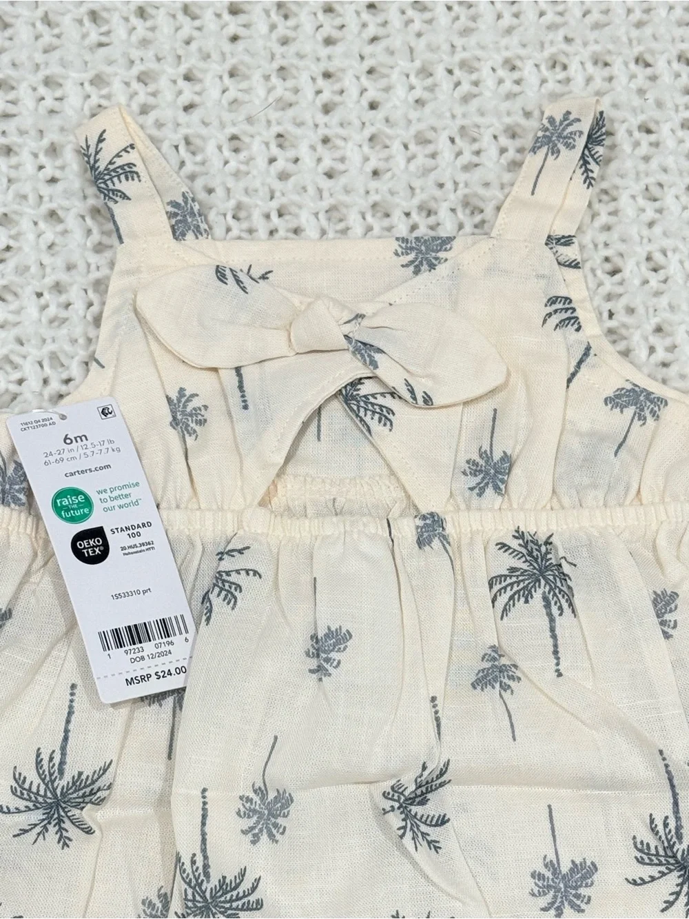 Carter’s Baby Girl Palm Tree Cotton Romper - Ivory size 6 months